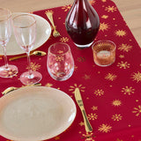 Astrelia Röd/Guld - Julduk med gyllene stjärnor, 140 x 240 cm, närbild