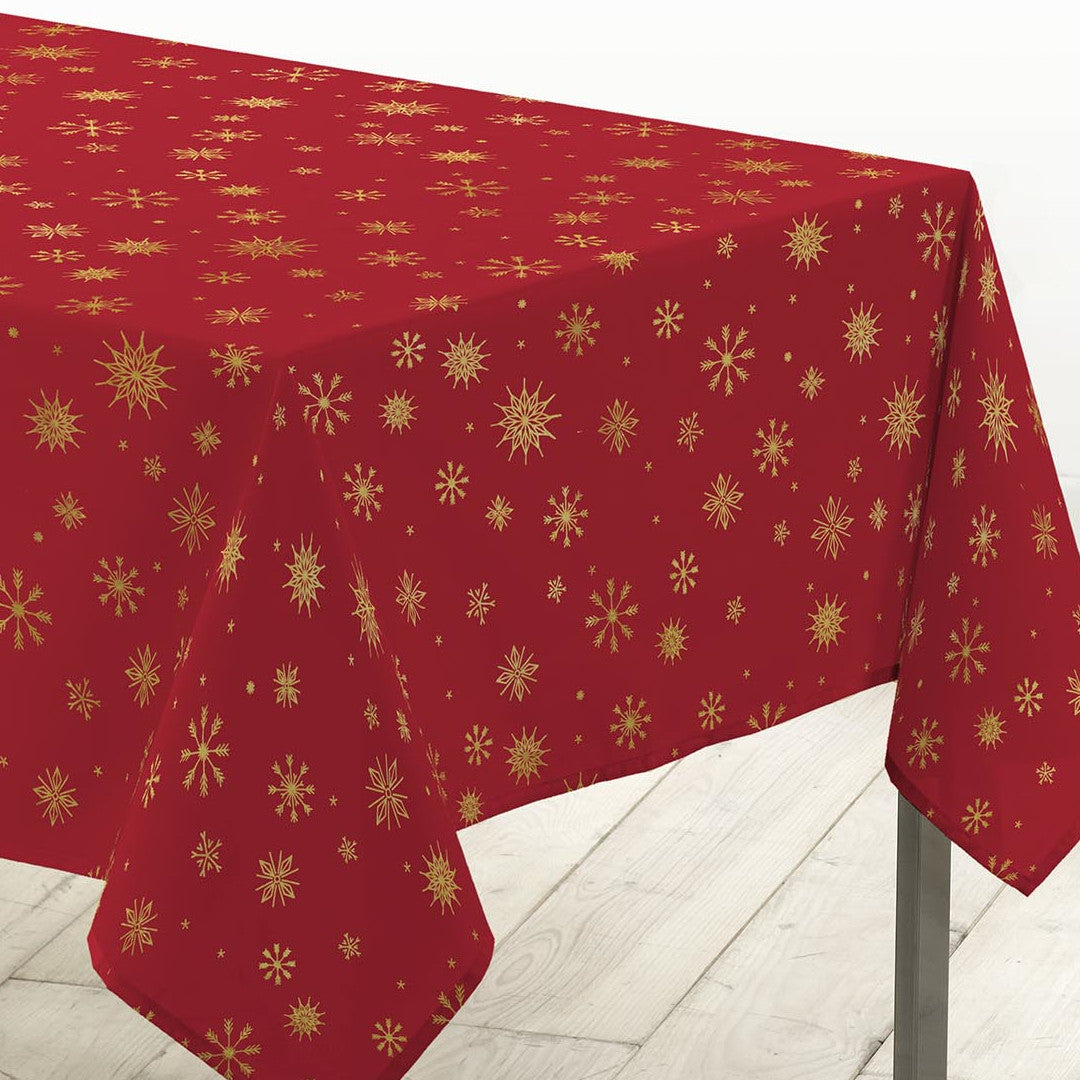 Astrelia Röd/Guld - Julduk med gyllene stjärnor, 140 x 240 cm, hörn