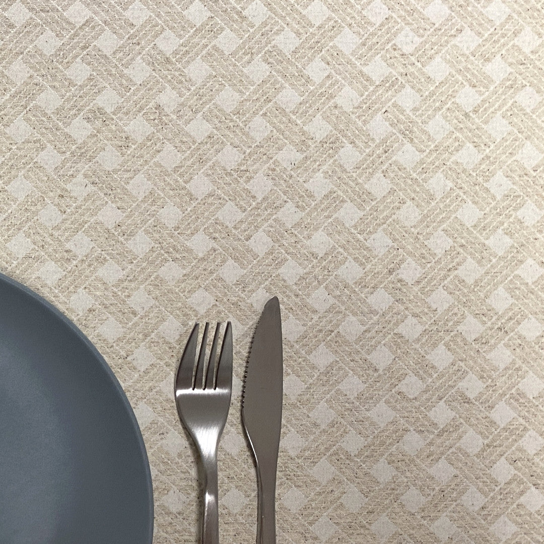 Benlliure Lino – Jacquardvävd textilvaxduk med grafiskt mönster, 160 cm, närbild