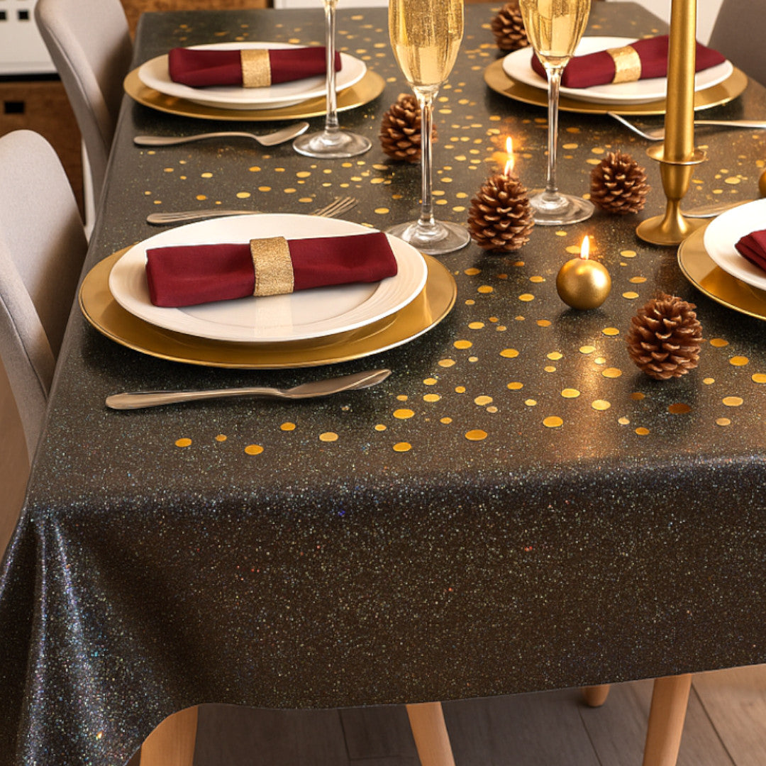 Black Rainbow – Svart vaxduk med glimmereffekt, bord