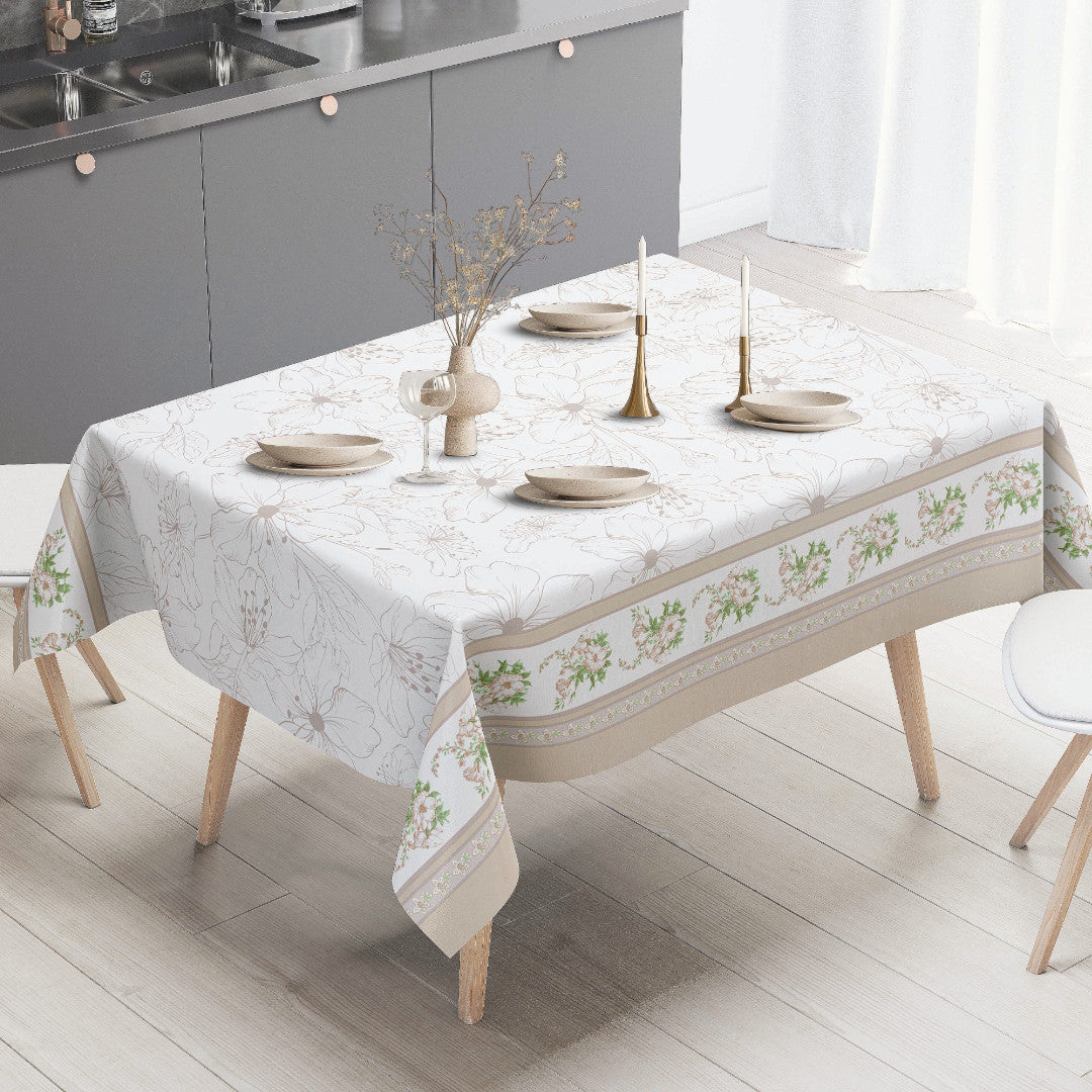 Blomsterband – krämfärgad vaxduk med blomsterbård miljö