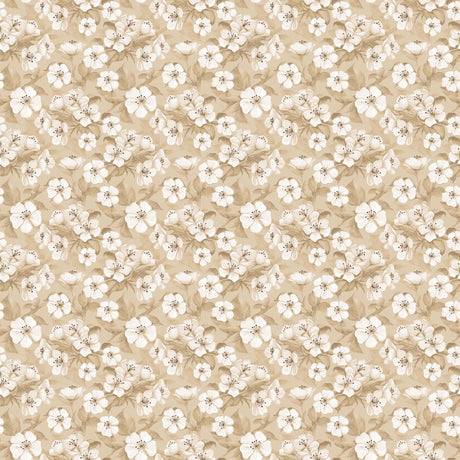 Blomsterflor Beige – Lätt präglad vaxduk med vita blommor, mönster