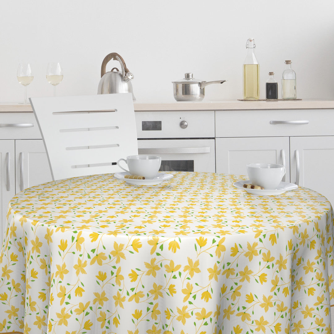 Bloom Bloom Lemonade – 160 cm bred rund vaxduk med blommor