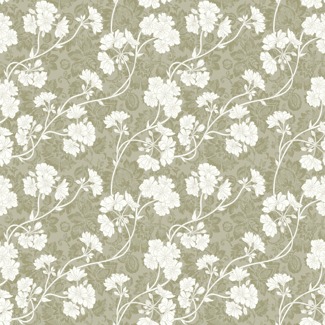 Botanic Green – Lätt präglad vaxduk med blommor, mönster