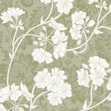 Botanic Green – Lätt präglad vaxduk med blommor, närbild