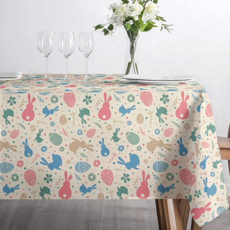 Bunnys & Eggs – textilvaxduk med påskharar och påskägg sida