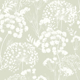 Ceres – Textilvaxduk med blomsilhuetter i dammig grön, mönster