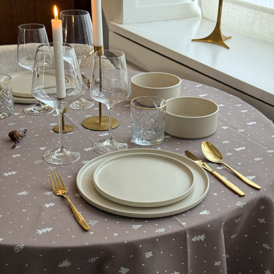 Christmas Carol Natur - Rund damastvävd julduk Ø 200 cm