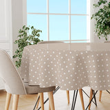 Classic Dot Beige - Rund vaxduk med vita prickar