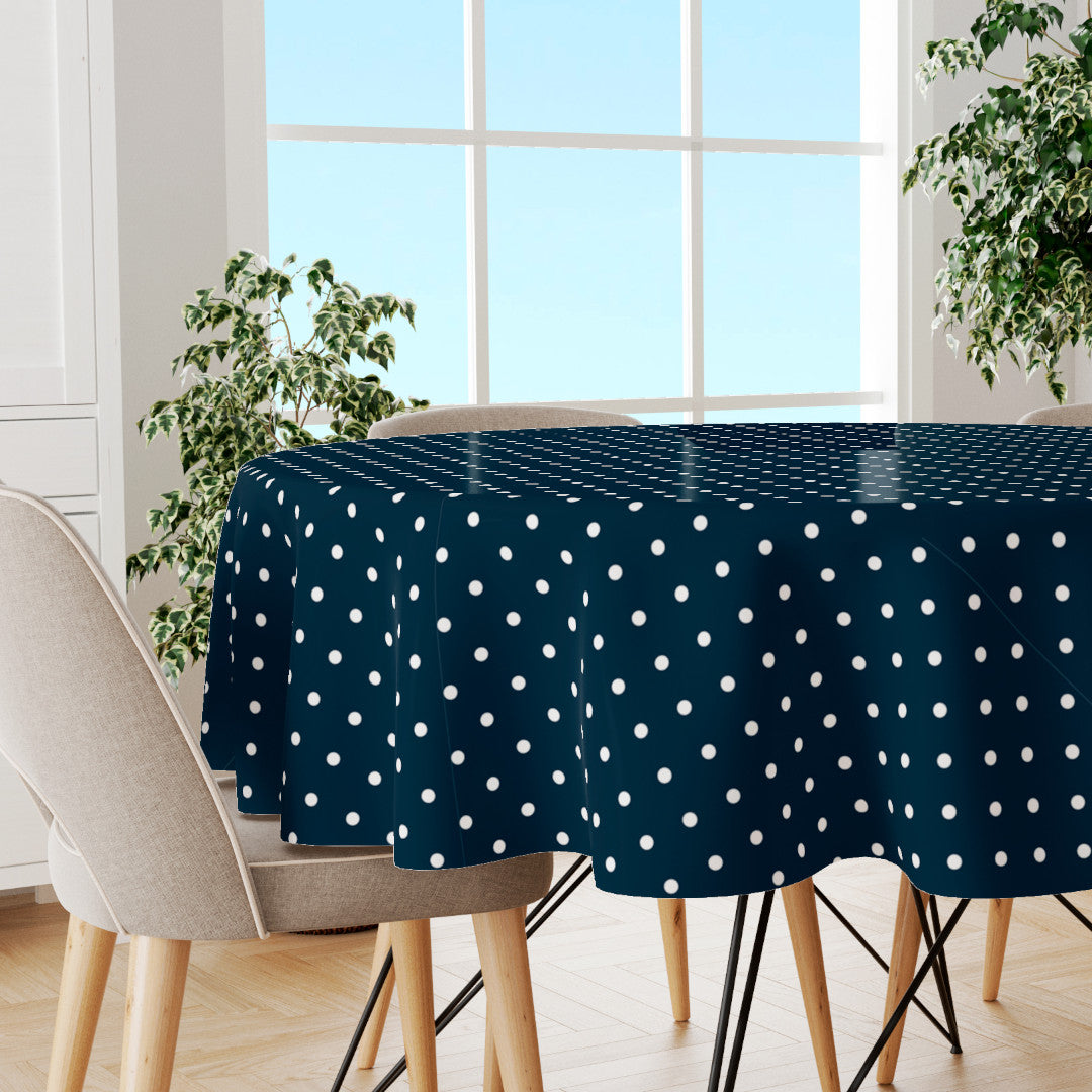 Classic Dot Blå - Rund vaxduk med vita prickar