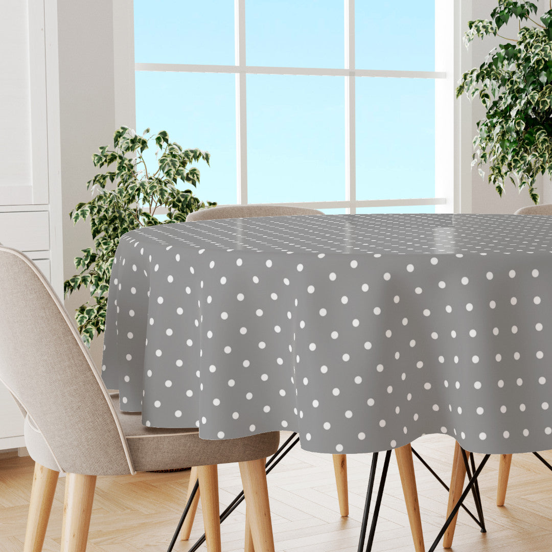Classic Dot Grå - Rund vaxduk med vita prickar