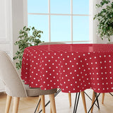 Classic Dot Röd - Rund vaxduk med vita prickar