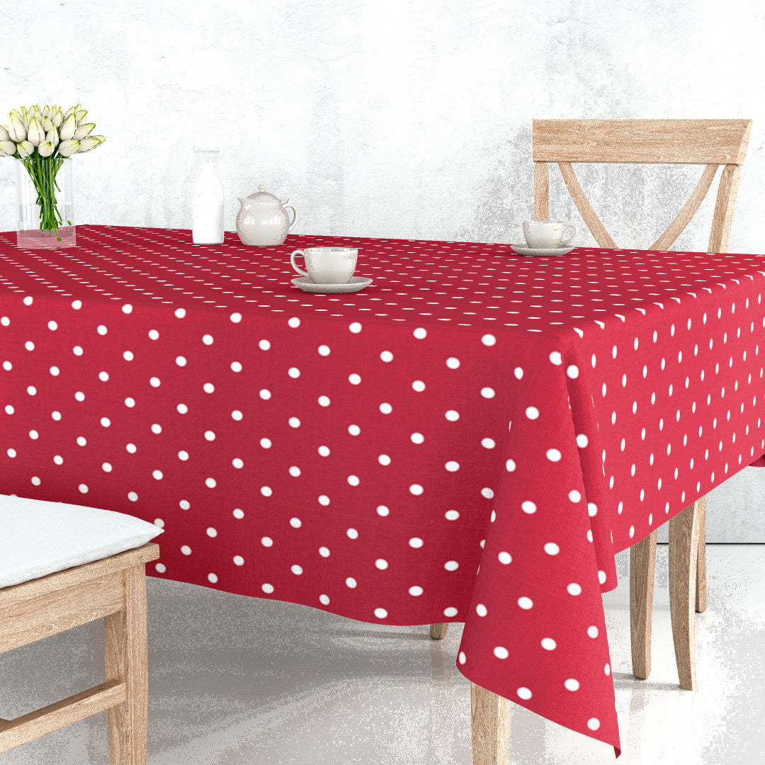 Classic Dot Röd - Vaxduk med vita prickar