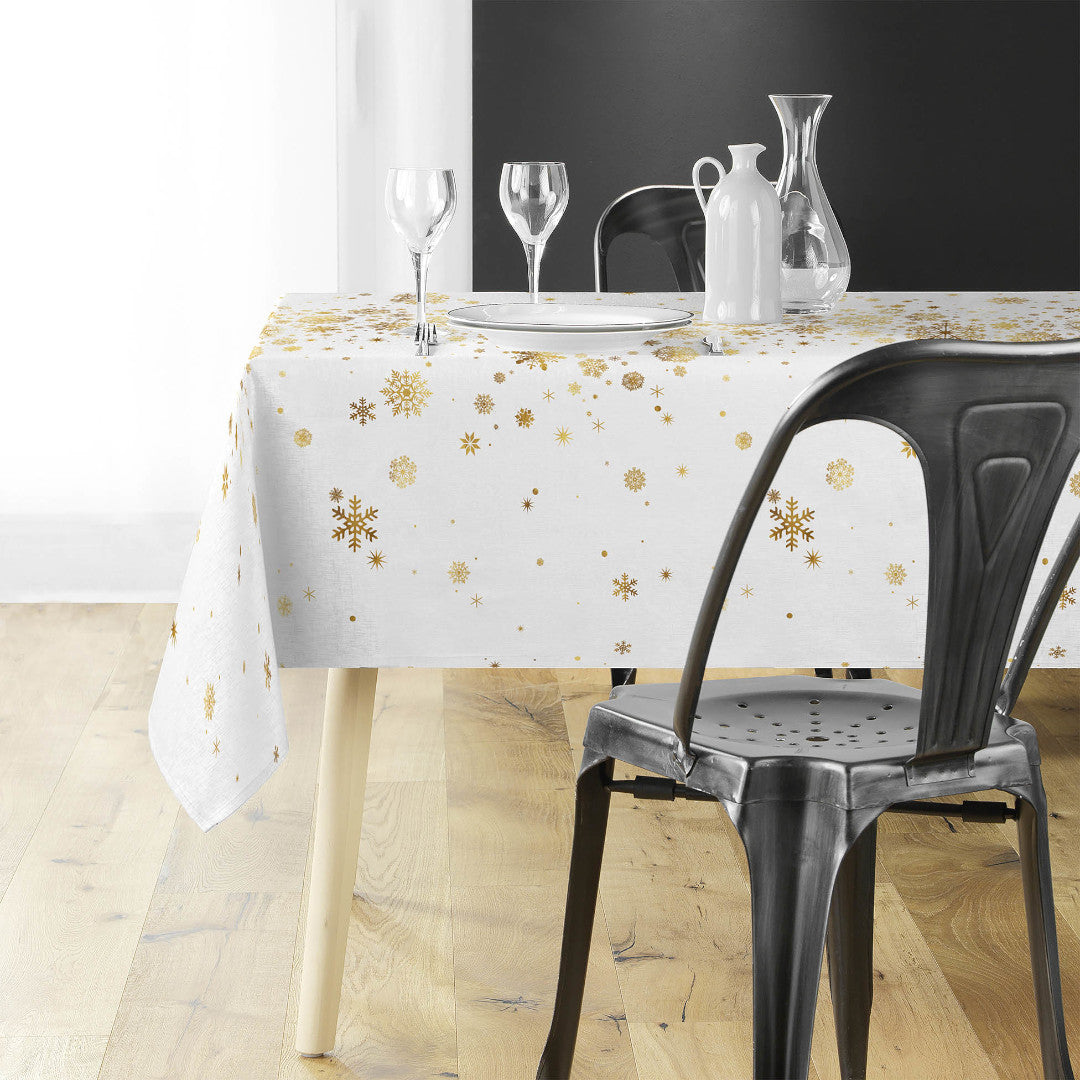 Constellation Vit/Guld - Julduk med metalltryck, 150 x 300 cm, miljöbild