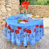 Coquelicot Blå – Rund akrylbelagd provenceduk Ø 180 cm