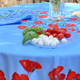 Coquelicot Blå – Rund akrylbelagd provenceduk Ø 180 cm