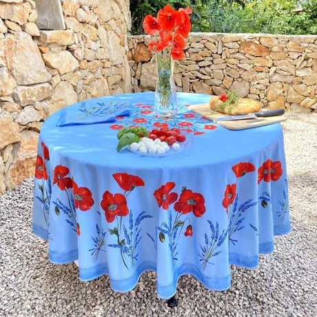 Coquelicot Lavande Blå - Rund akrylbelagd provenceduk Ø 180 cm