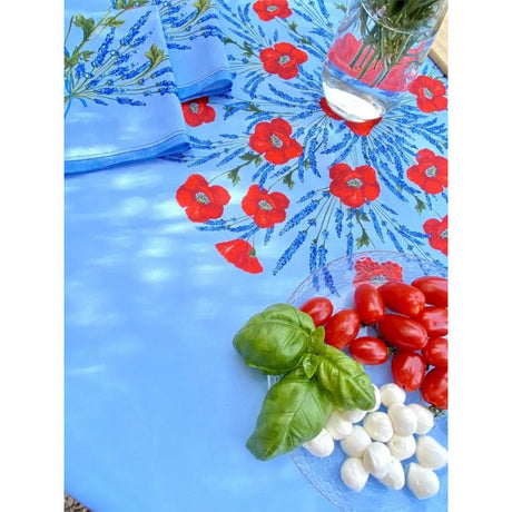Coquelicot Lavande Blå - Rund akrylbelagd provenceduk Ø 180 cm, närbild