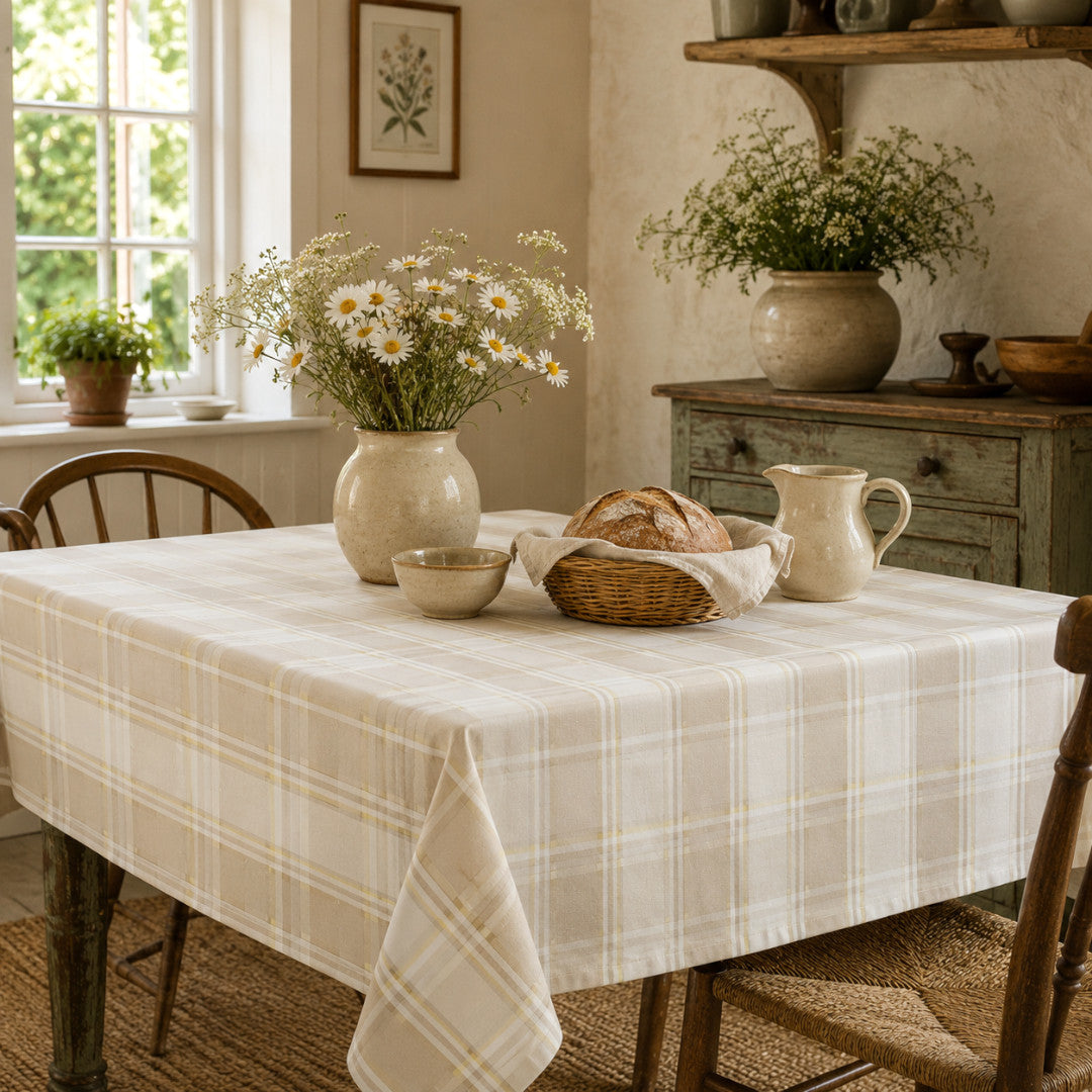 Country Check Sand – Rutig vaxduk med textillook, miljö