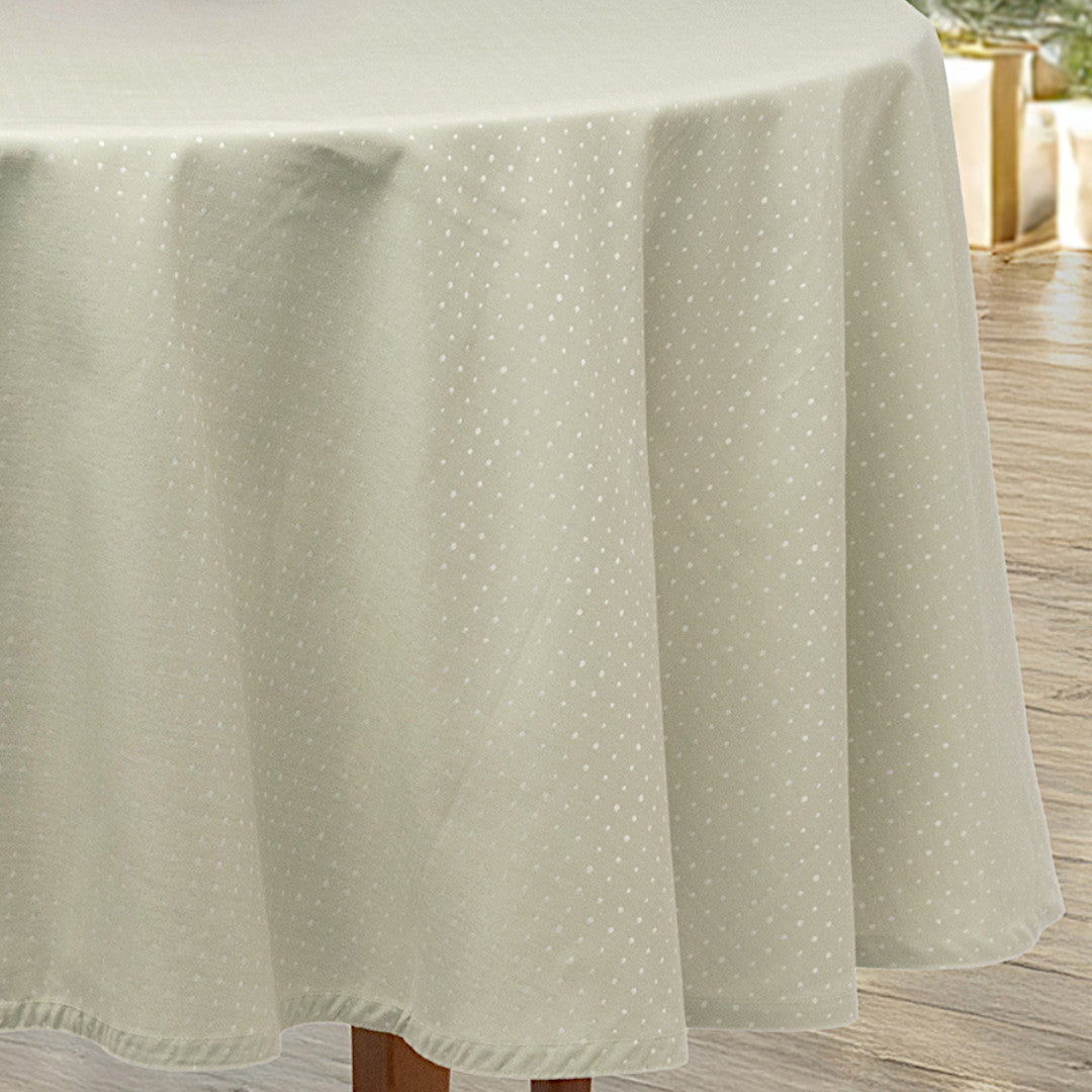 Dotea Sage – Rund damastduk med prickar, Ø 200 cm, mönster