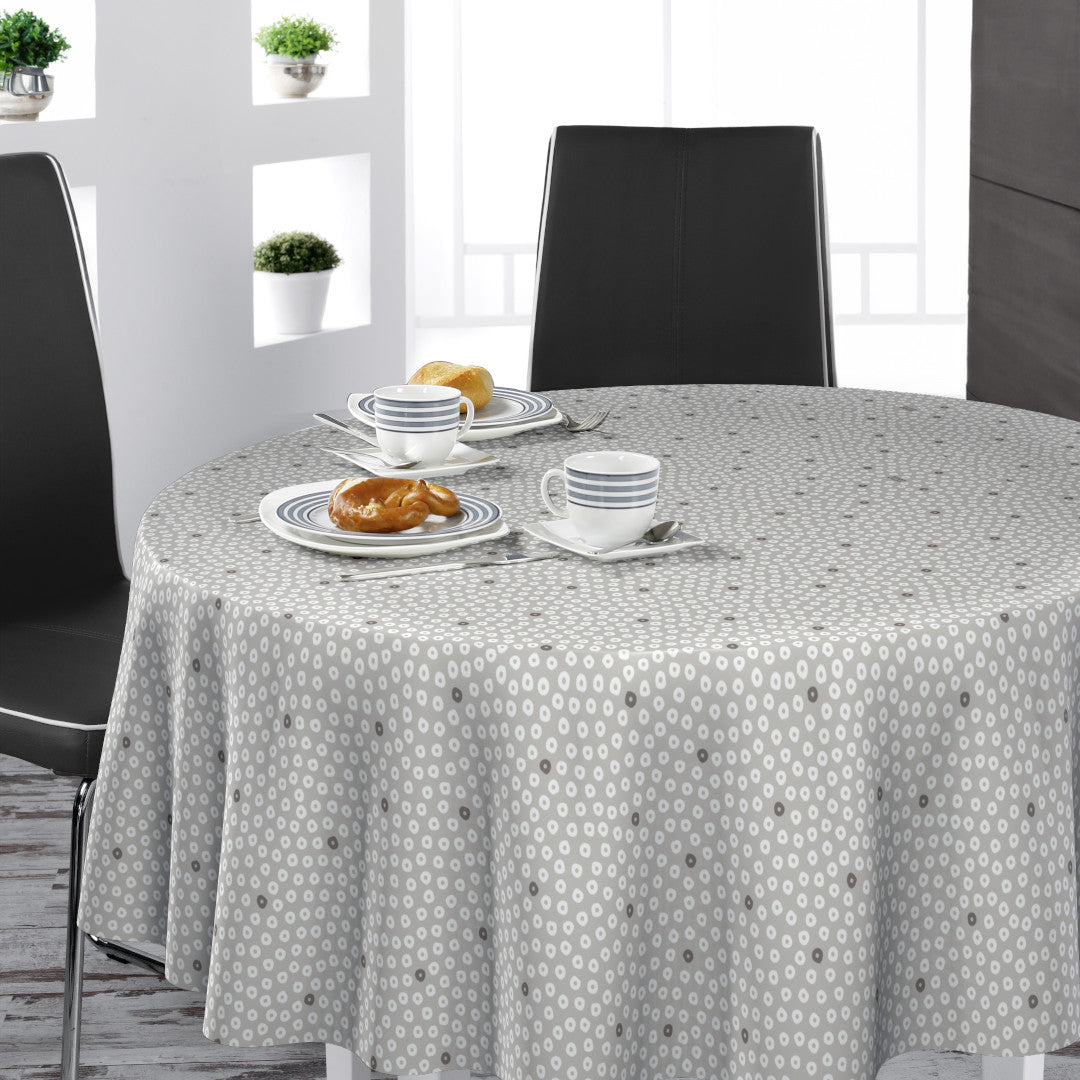 Dotti Earl Grey – Rund vaxduk med grafiskt prickmönster, 160 cm bred