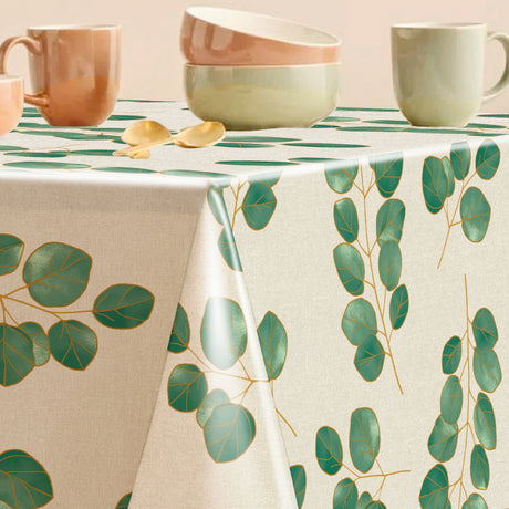 Eucalypta Linen – Vaxduk med gyllene blad, hörn
