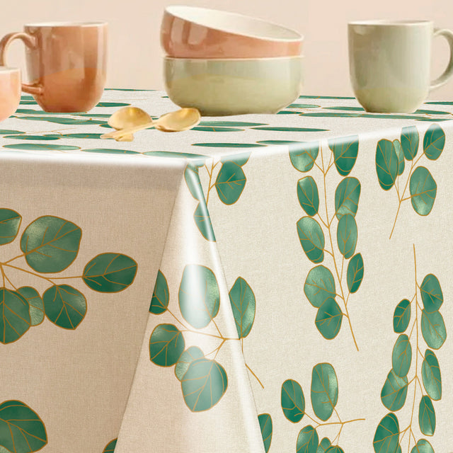 Eucalypta Linen – Vaxduk med gyllene blad, hörn