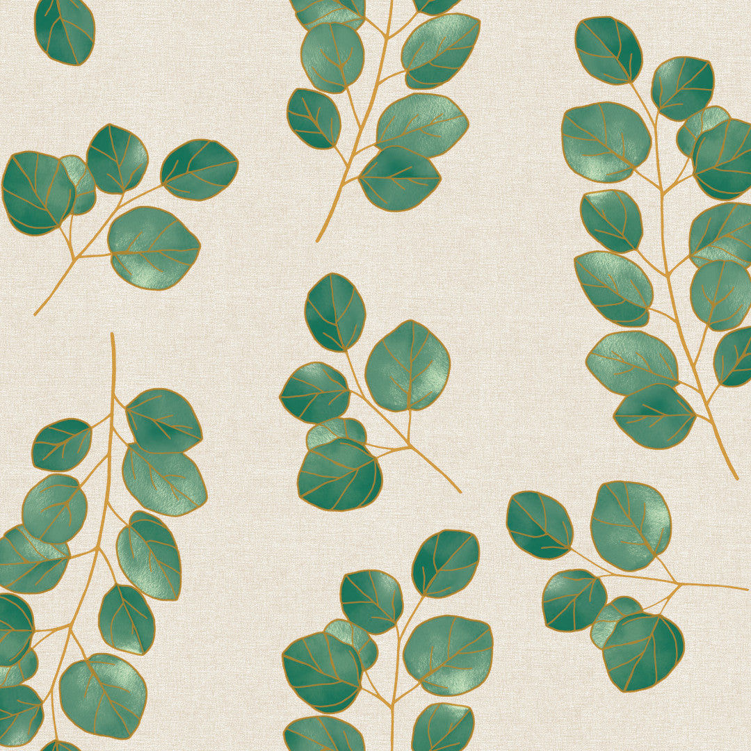 Eucalypta Linen – Vaxduk med gyllene blad, mönster
