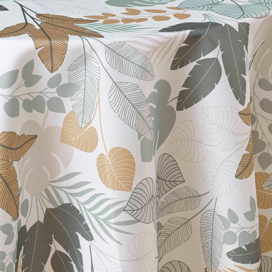 Fidji Ø 180 cm, rund duk med botaniskt mönster i dämpade toner, närbild 2