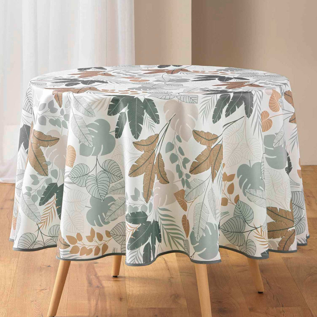 Fidji Ø 180 cm, rund duk med botaniskt mönster i dämpade toner