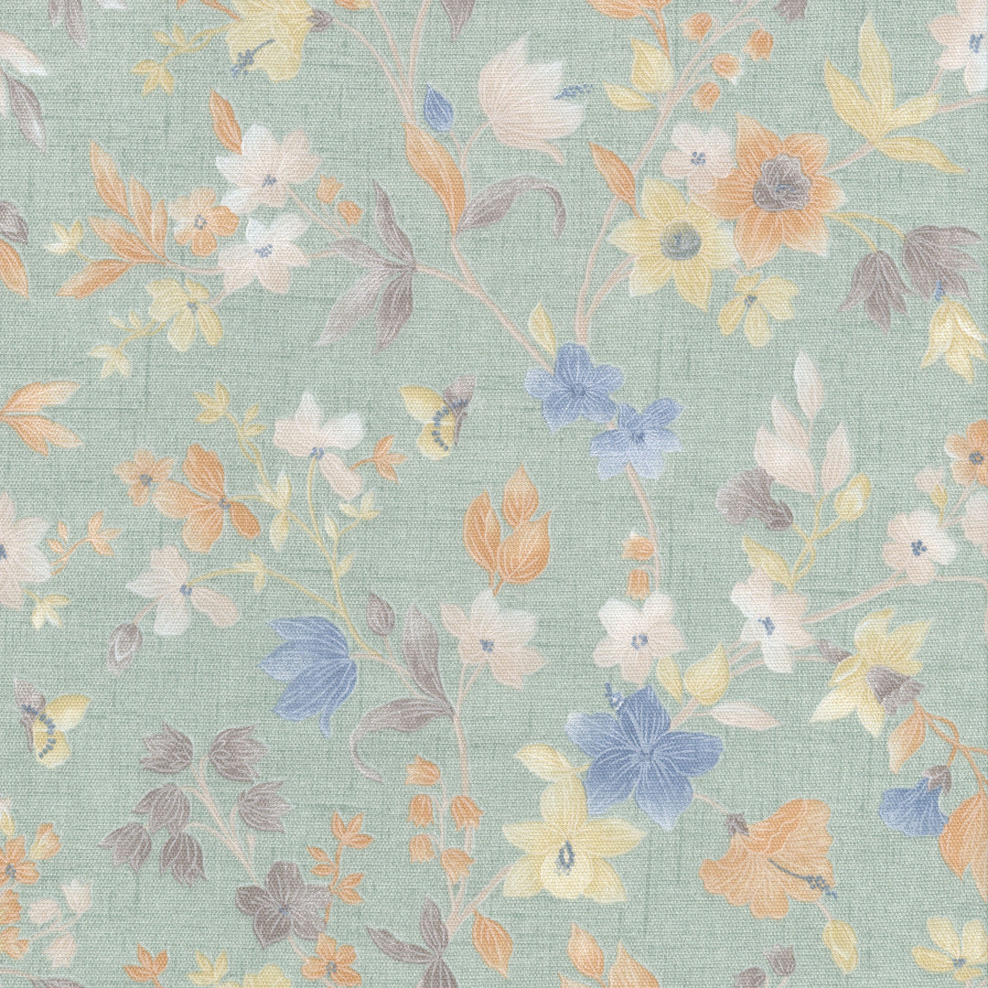 Fiore Verde – Textilvaxduk med pastellblommor på dämpad mintgrön, mönster