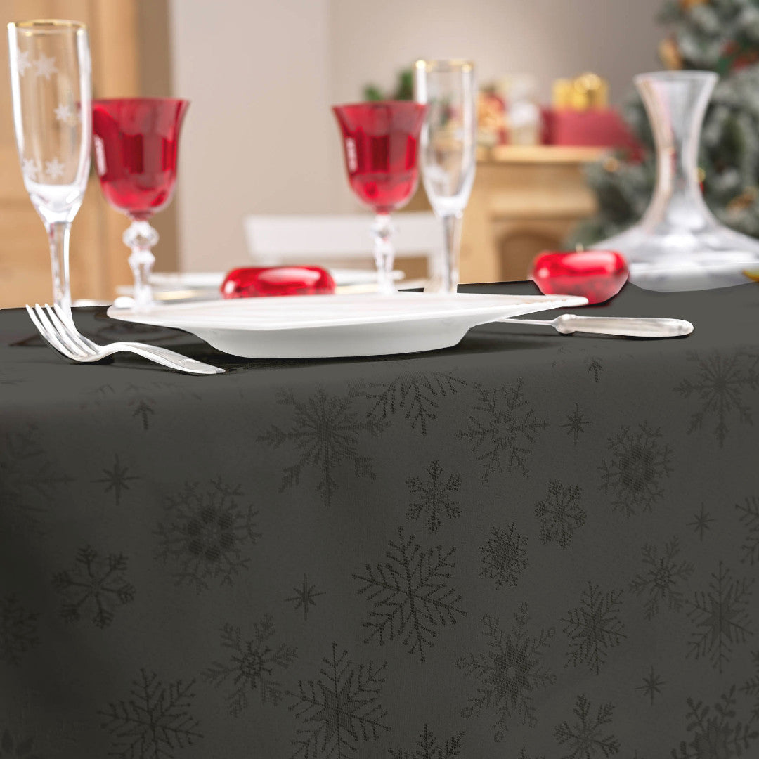 Flocons Antracit - Jacquardvävd jul- och nyårsduk, 140 x 300 cm, närbild 1