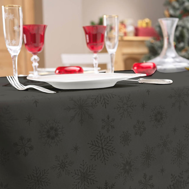 Flocons Antracit - Jacquardvävd jul- och nyårsduk, 140 x 300 cm, närbild 1