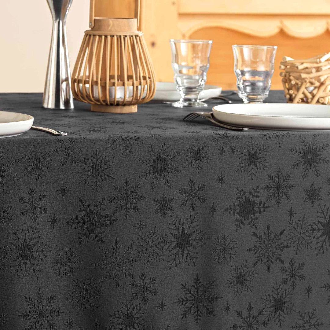 Flocons Antracit - Jacquardvävd jul- och nyårsduk, 140 x 300 cm, närbild 2