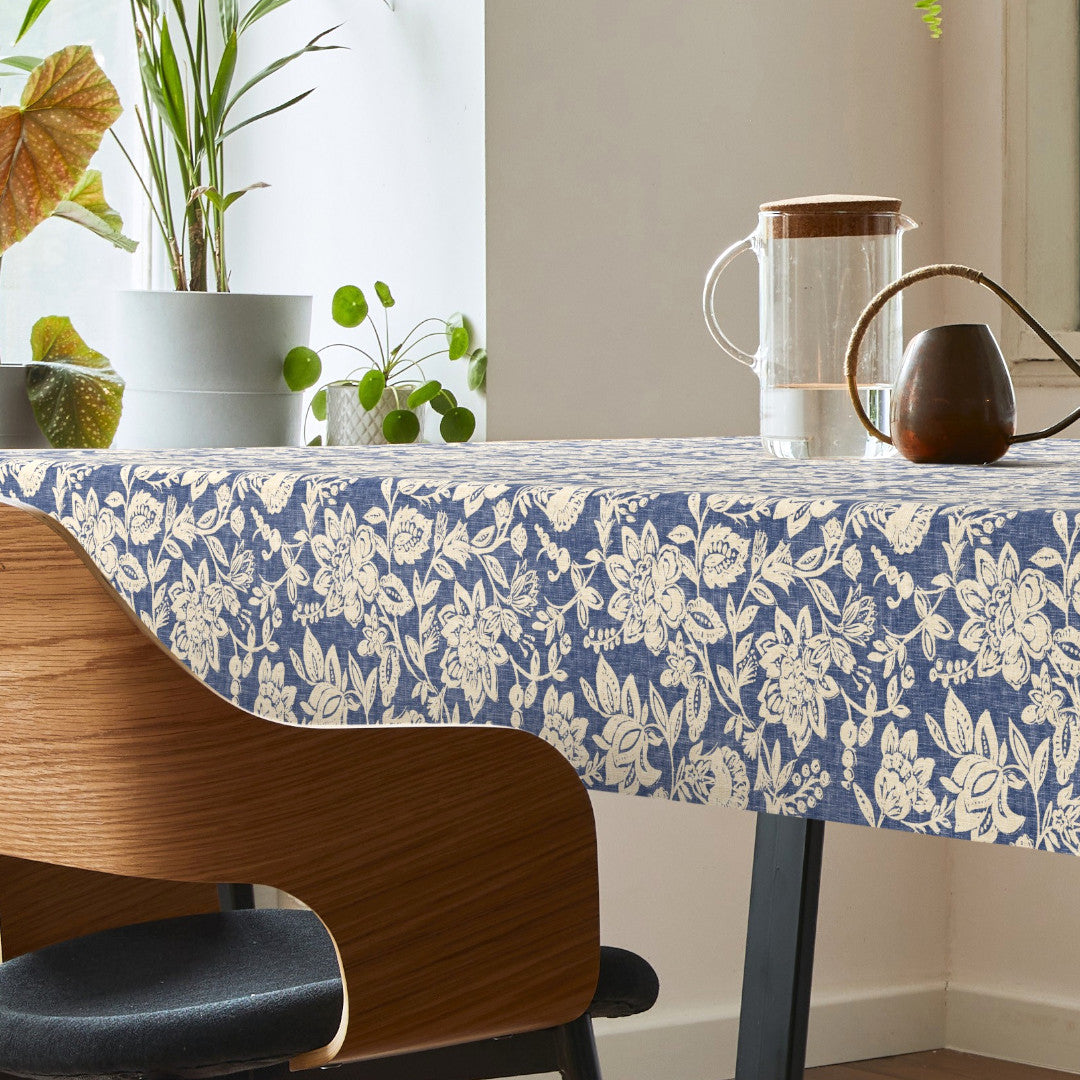 Florena Blue – Extra kraftig vaxduk med textillook