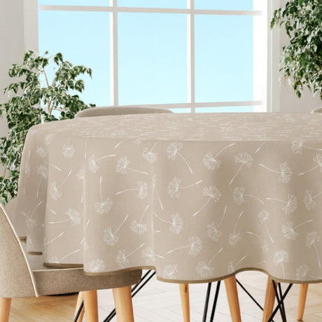 Frøvik Beige – Rund vaxduk med kantband Ø 180 cm, närbild