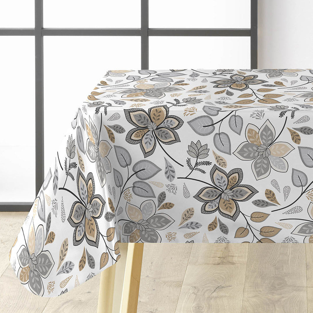 Gloriette - Vaxduk med blommor i grått och sand, hörn