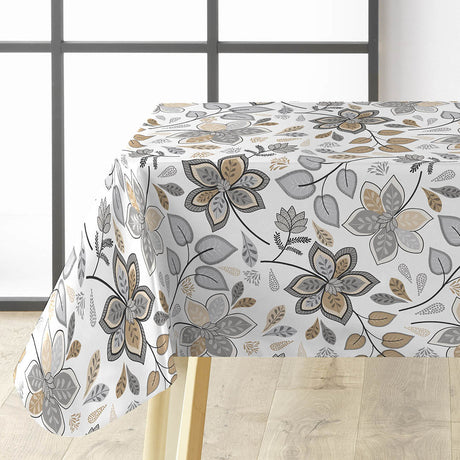 Gloriette - Vaxduk med blommor i grått och sand, hörn