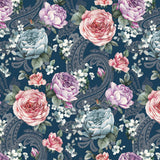 Heritage Rose Blå – Präglad vaxduk med blommor, mönster