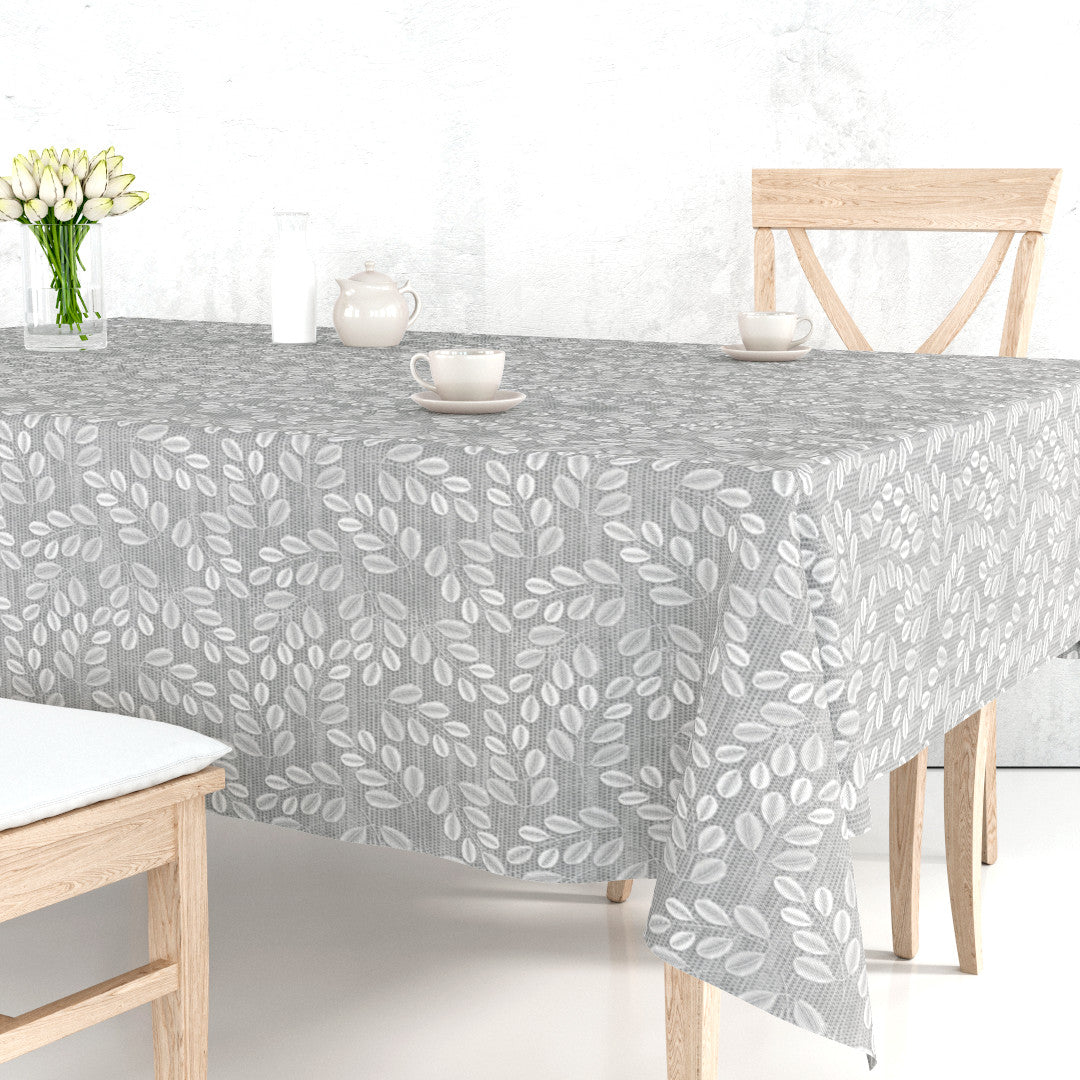 Hessian Leaf Grå – Lätt präglad vaxduk med bladmönster