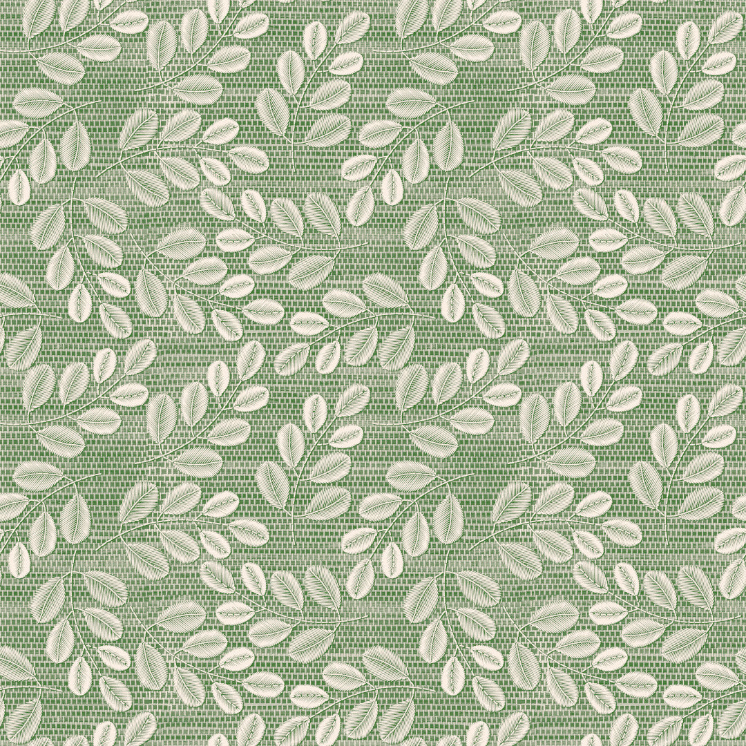 Hessian Leaf Grön – Lätt präglad vaxduk med bladmönster, mönster