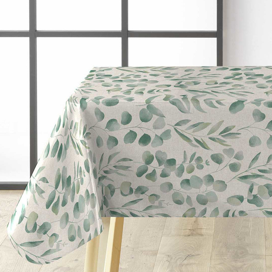 Jodie – Vaxduk med slät linnelook och grönt bladmönster