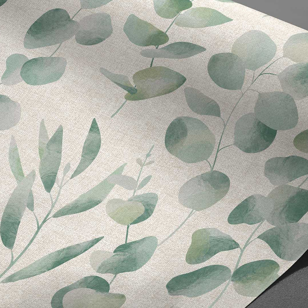 Jodie – Vaxduk med slät linnelook och grönt bladmönster, närbild 1
