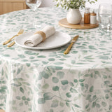 Jodie – Vaxduk med slät linnelook och grönt bladmönster, rund