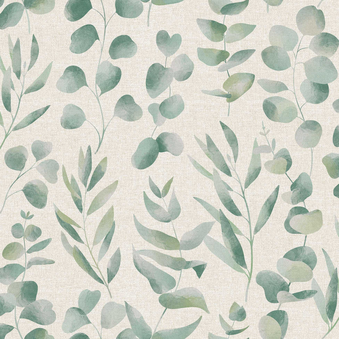 Jodie – Vaxduk med slät linnelook och grönt bladmönster, motiv