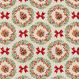 Julekrans – Jultextilvaxduk med kottar, röda band och linnelook, motiv