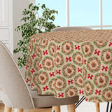 Julekrans – Rund jultextilvaxduk med kottar, röda band och linnelook