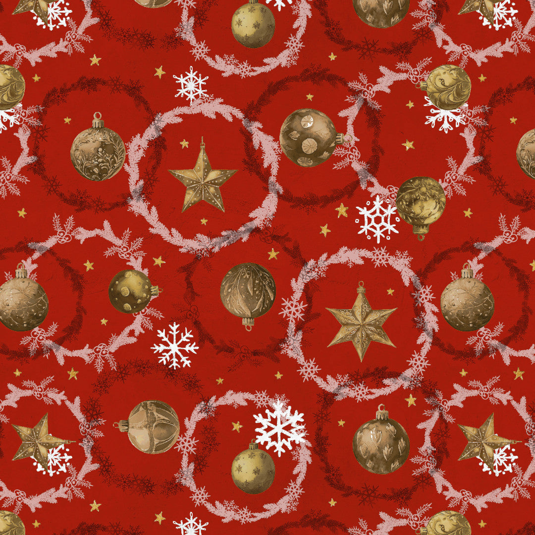 Julkulor & Kransar – Röd julvaxduk, mönster