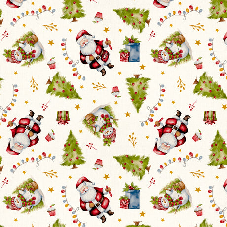 Jultomte & Snögubbe – Jultextilvaxduk med klassisk julstämning, mönster