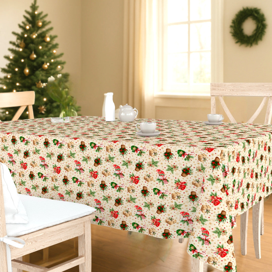 Julstrumpor & Klappar – Jultextilvaxduk med klassiska motiv, miljö